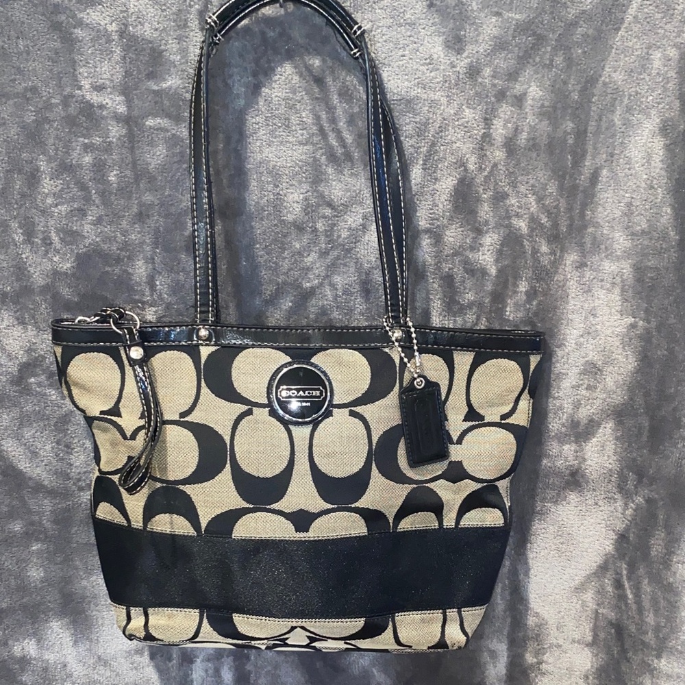 Coach Black and Cream Signature Tote